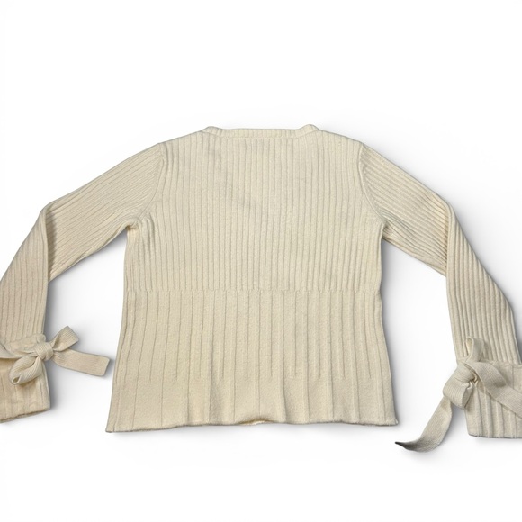 Derek Lam 10 Crosby Ribbed Tie Cuff Peplum Sweater Ivory Wool Blend V Neck - Picture 12 of 15